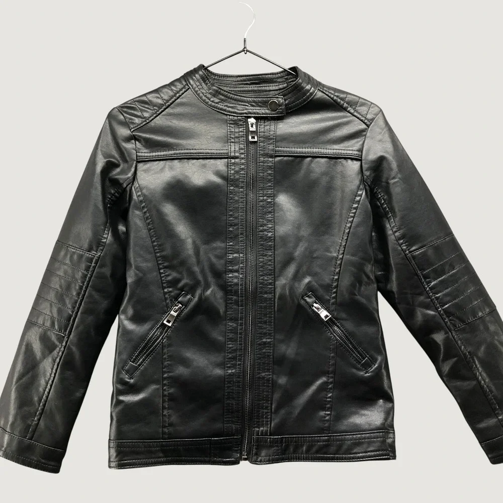 LJYH Faux Leather Moto Biker Jacket Youth Kids 9-10 Black Full Zip Outerwear